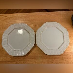 New - Anthropologie White Octagonal Textured Ceramic Salad Plates - Set of 2